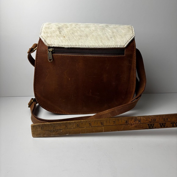 Vintage Genuine Leather Cow Hide Purse Hand Bag Brown - Picture 8 of 9